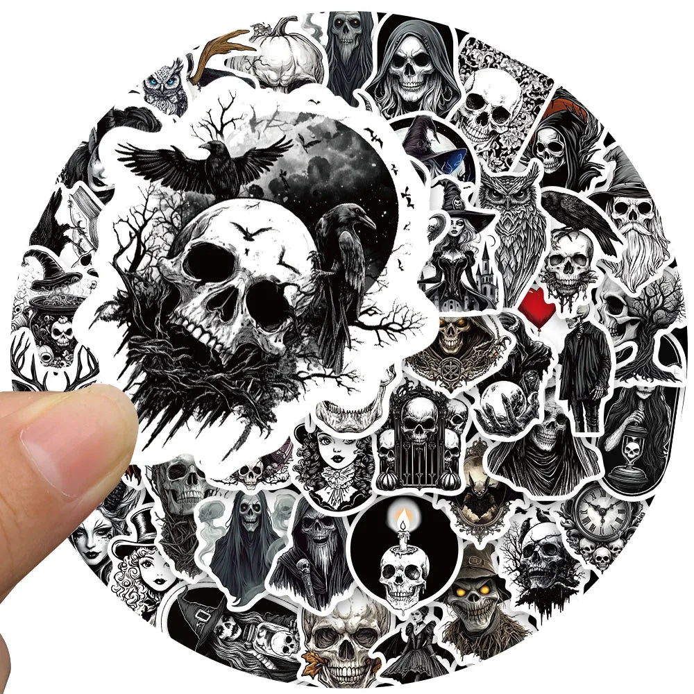 50pcs Gothic Darkness Aesthetic Witch Skull Stickers For Luggage Laptop Water Bottle Notebook Waterproof Graffiti Vinyl Decals (Online Order Only)