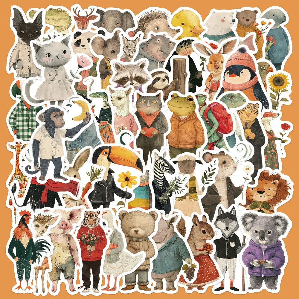 50pcs Retro Animal Graffiti Stickers for Helmet, Wall, DIY Decor (ONLINE ORDER ONLY)