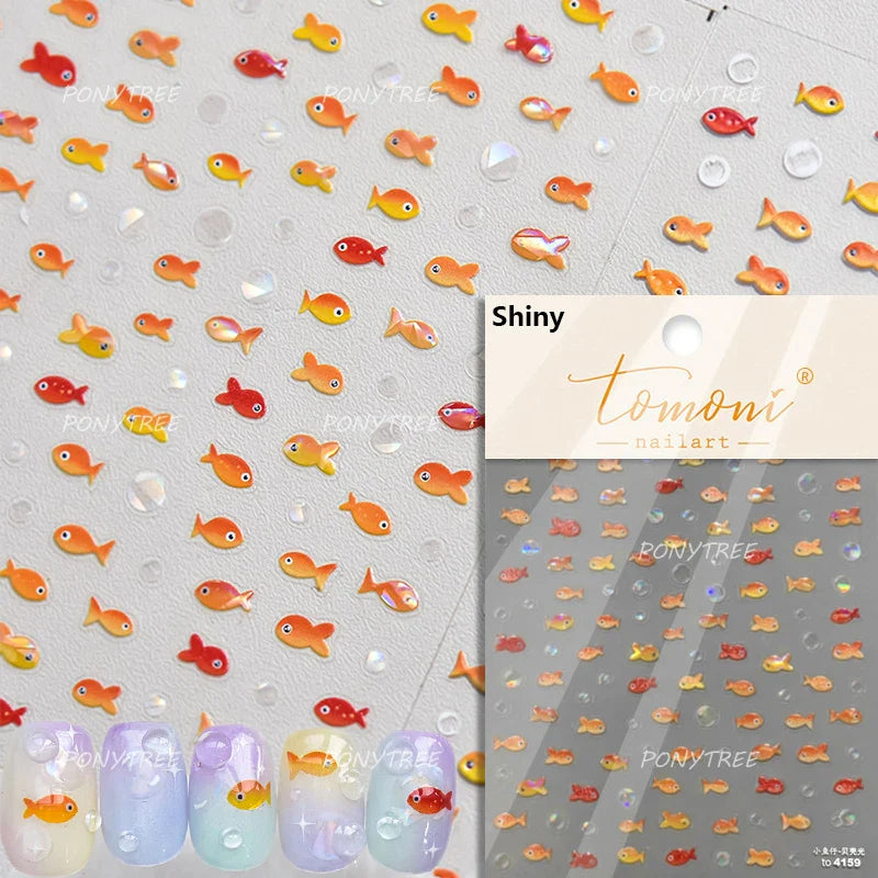 Pink Lotus Flower Red Gold Koi Carp Fish Tail Fancy Carp Self Adhesive Nail Art Decorations Stickers Manicure Decals Wholesale (ONLINE ORDER ONLY)