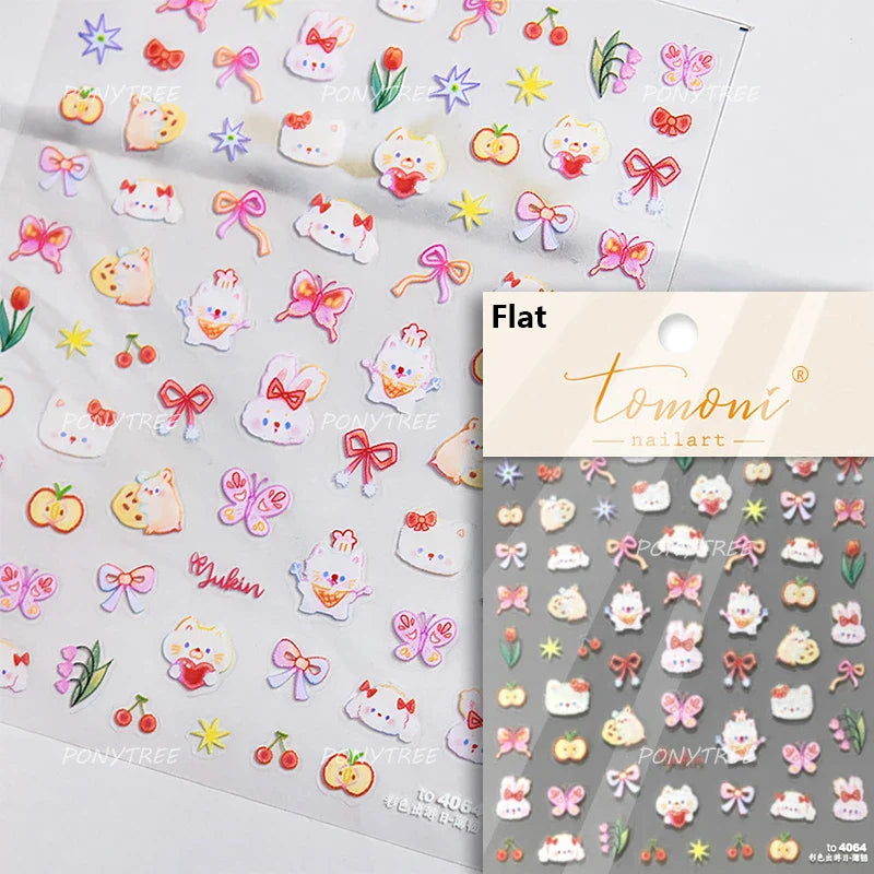 Lovely Pink Red Cherry Fruit Love Heart Star Lucky Letter Bowknot Romantic Adhesive Nail Art Stickers Rhinestone Manicure Decals (Online Order Only)