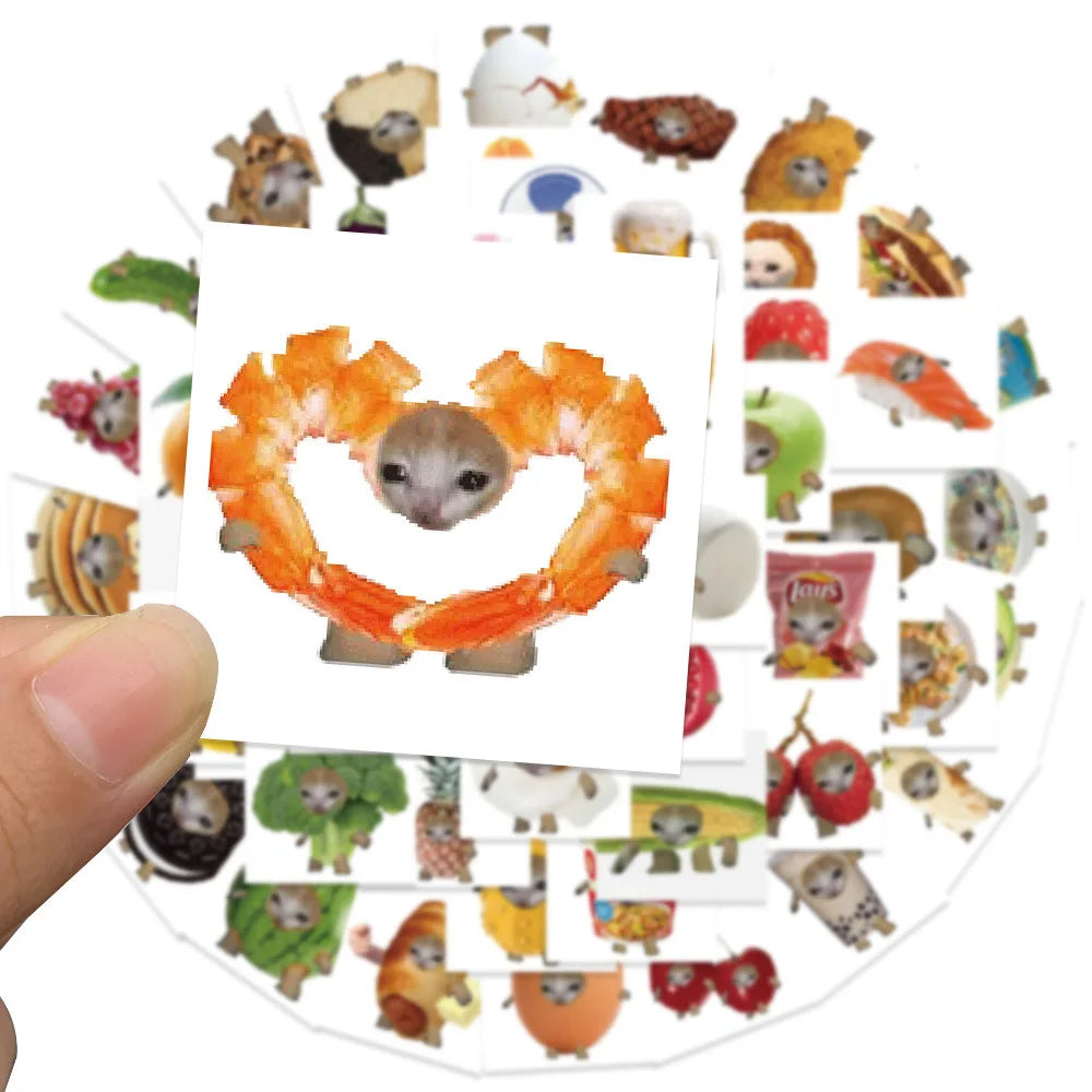 69pcs Funny Cat Food Graffiti Stickers for Laptop, Phone, Car, Skateboard (Online Order Only)