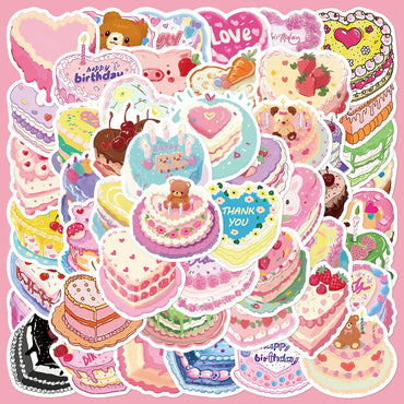 50pcs Heart-Shaped Birthday Party Cake Stickers for Helmet, Wall, Desktop Decoration (Online Order Only)