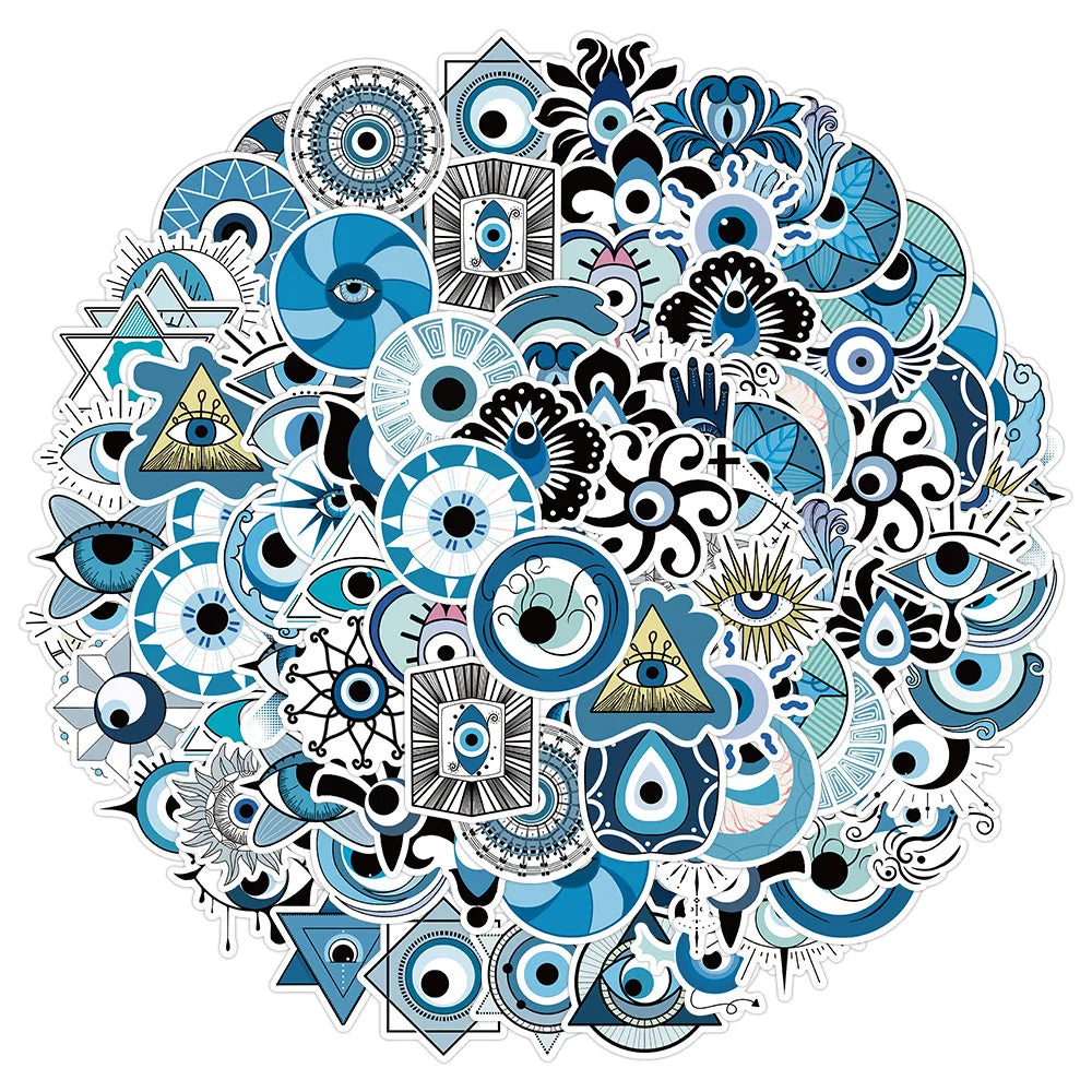 10/30/60PCS Evil Eye Graffiti Stickers Aesthetic Decals DIY Skateboard Motorcycle Notebook Laptop Luggage Car Waterproof Sticker (ONLINE ORDER ONLY)