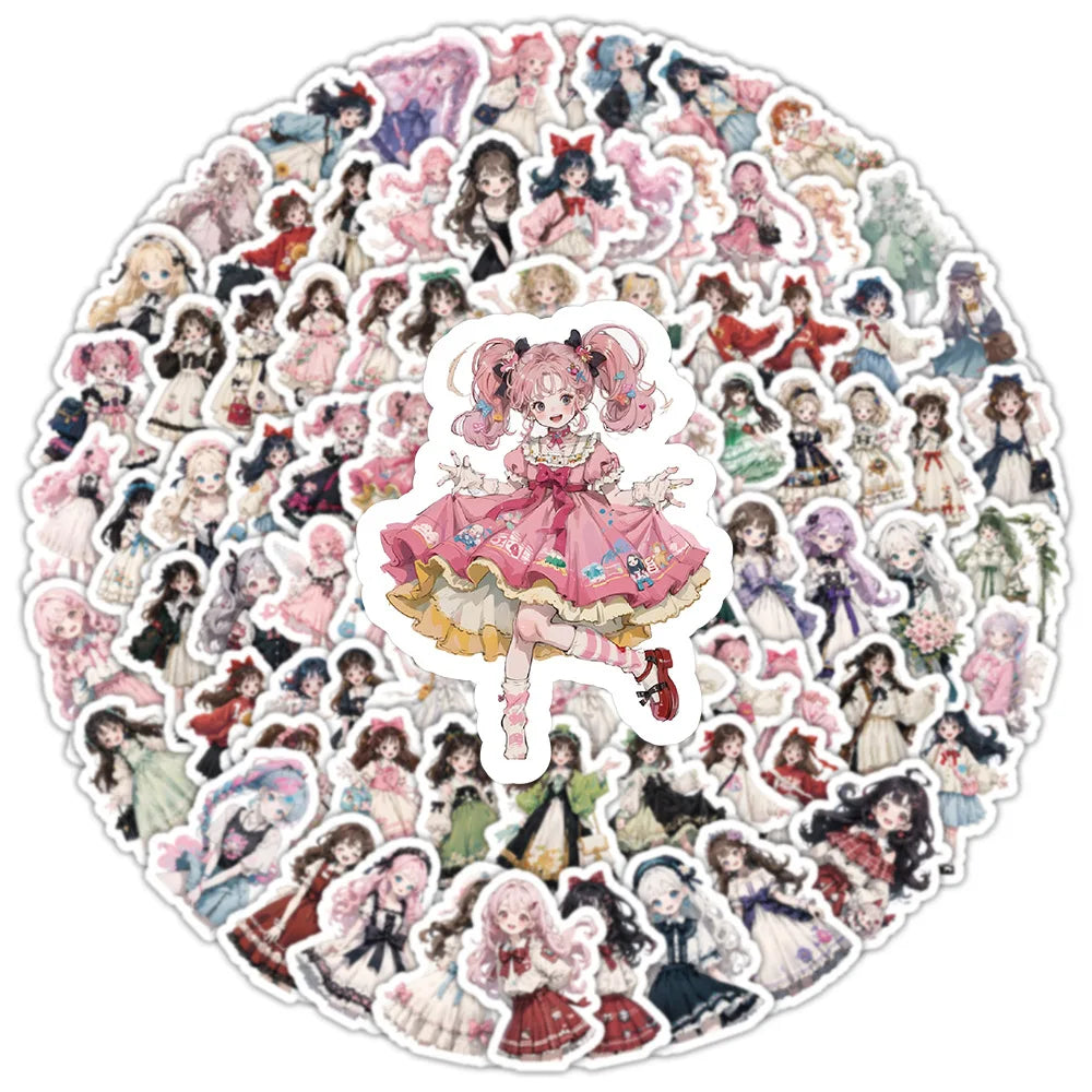 10/30/50/100PCS   Lolita Gril Stickers Cute Cartoon Girl Sticker Scrapbook Luggage Laptop Phone Guitar Car Bike Skateboard Decal (ONLINE ORDER ONLY)