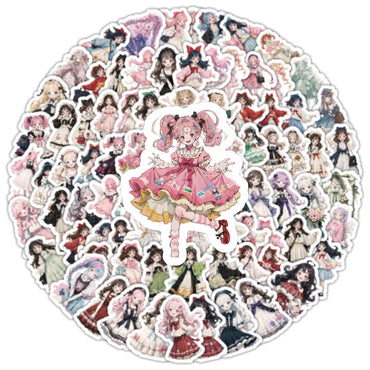 10/30/50/100PCS   Lolita Gril Stickers Cute Cartoon Girl Sticker Scrapbook Luggage Laptop Phone Guitar Car Bike Skateboard Decal (ONLINE ORDER ONLY)