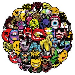 50PCS Halloween Horror Ghost Face Graffiti Stickers DIY Scooter Trolley Box Car Motorcycle Helmet Waterproof Sticker Toy (ONLINE ORDER ONLY)