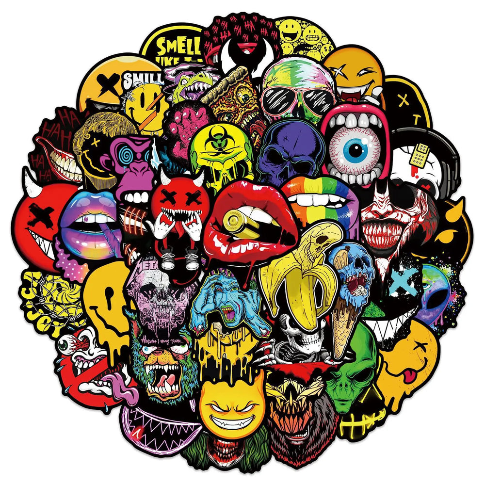 50PCS Halloween Horror Ghost Face Graffiti Stickers DIY Scooter Trolley Box Car Motorcycle Helmet Waterproof Sticker Toy (ONLINE ORDER ONLY)