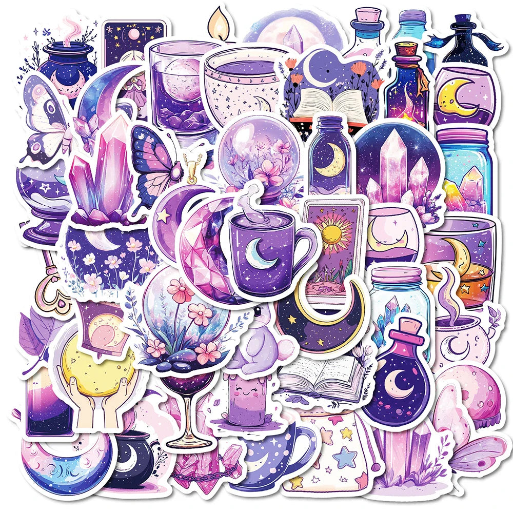Purple Moon Cartoon Stickers - 10/30/50pcs Aesthetic Decals for Fridge, Laptop, Notebook, Phone (Online Order Only)