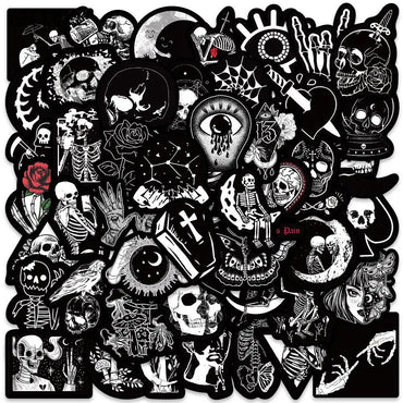 10/30/50PCS Cartoon Black and White Stickers Terrifying Skull Halloween DIY Skateboard Laptop Luggage Bike Cars Decals Sticker (ONLINE ORDER ONLY)