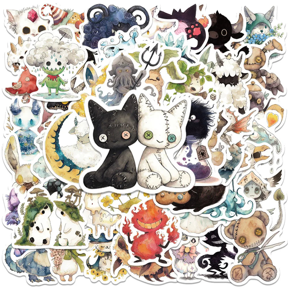 50pcs Weird Monsters Stickers Funny Cute Cartoon Fairy Tale Water Bottle Sticker Laptop Luggage Guitar Waterproof Vinyl Decals (Online Order Only)