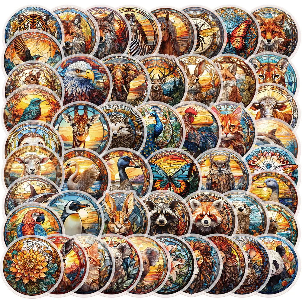 10/50PCS Vintage Glass Style Gothic Animal Label Stickers Aesthetic DIY Skateboard Fridge Car Laptop Travel Luggage Cool Sticker (Online Order Only)