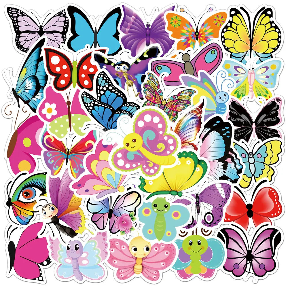 50Pcs Cute Butterfly Stickers for Helmet, Wall, DIY Decoration (Online Order Only)