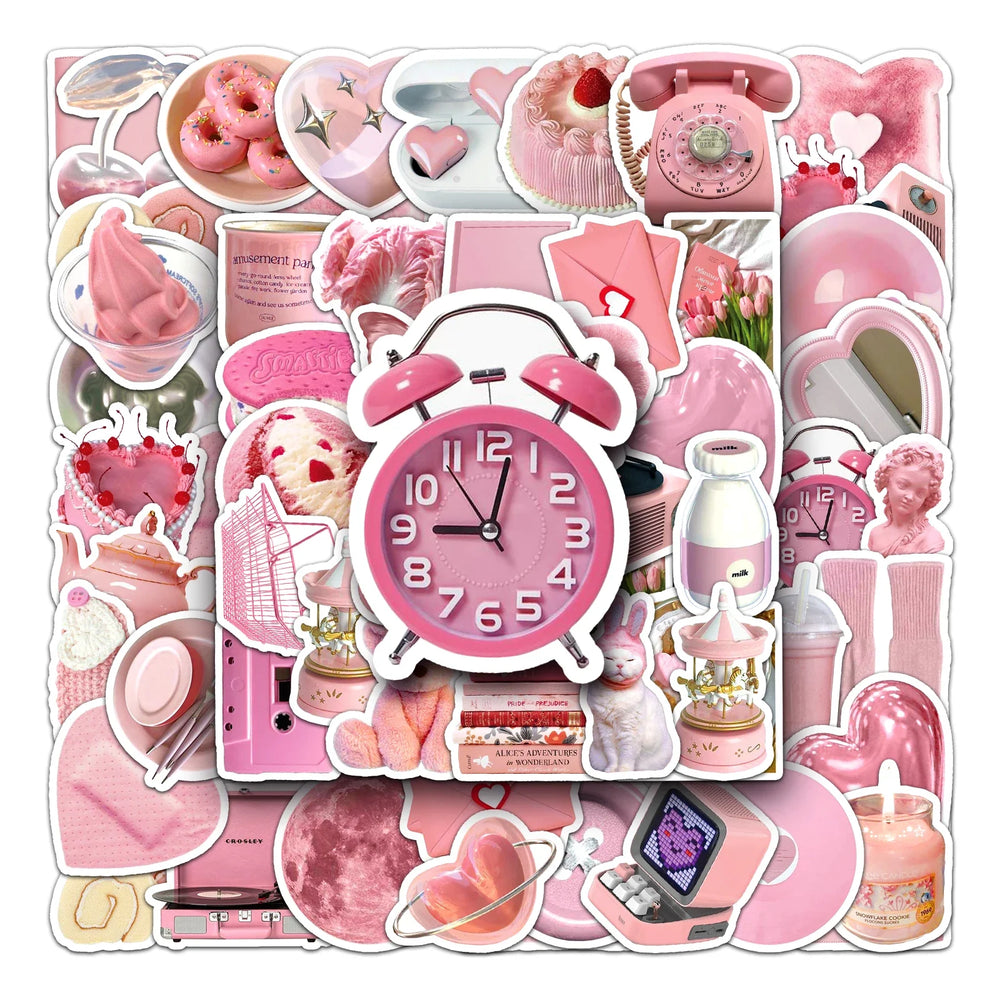 50Pcs Pink Cartoon Waterproof Vinyl Stickers for Skateboard Snowboard (ONLINE ORDER ONLY)
