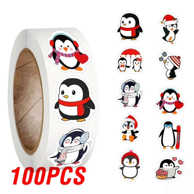 100-500pcs Penguin Animal Sticker Merry Christmas Stickers Christmas Theme Seal Labels For DIY Gift Baking Package Envelope (ONLINE ORDER ONLY)