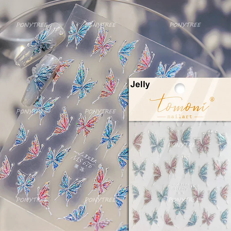 Cute Jelly Bowknot Butterfly Chic Animals Ribbon Tie Shine 3D Fantasy Nail Art Decorations Stickers DIY Dreamy Manicure Decals (Online Order Only)