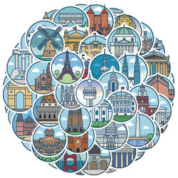 Cartoon Landmark Stickers 10/30/55pcs for Skateboard, Laptop, Phone, Car (ONLINE ORDER ONLY)