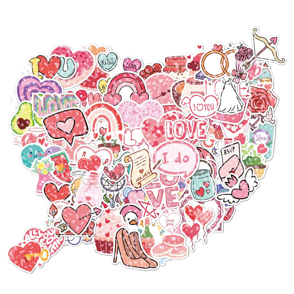 10/30/50/100PCS Valentine's Day Romantic Cartoon Stickers Holographic Laser Decals Graffiti Toy DIY Notebook Phone Gift For Love (ONLINE ORDER ONLY)