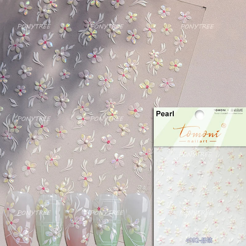 White Pink Flower Dreamy Romantic Petal Jelly Shiny Peach Blossom Polarized Light Delicate Nail Art Stickers 5D Manicure Decals (ONLINE ORDER ONLY)