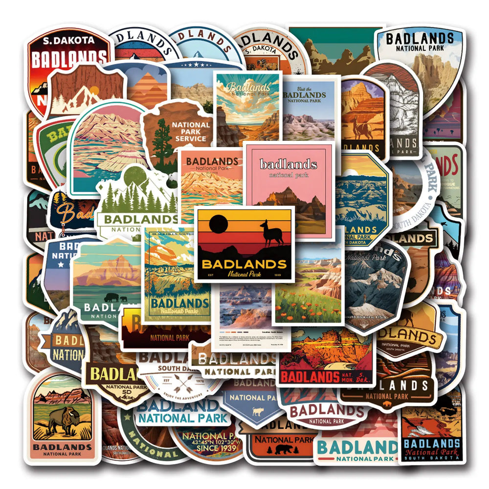 Badlands National Park Sticker Set - Waterproof PVC for Skateboard, Notebook, DIY Decor (ONLINE ORDER ONLY)