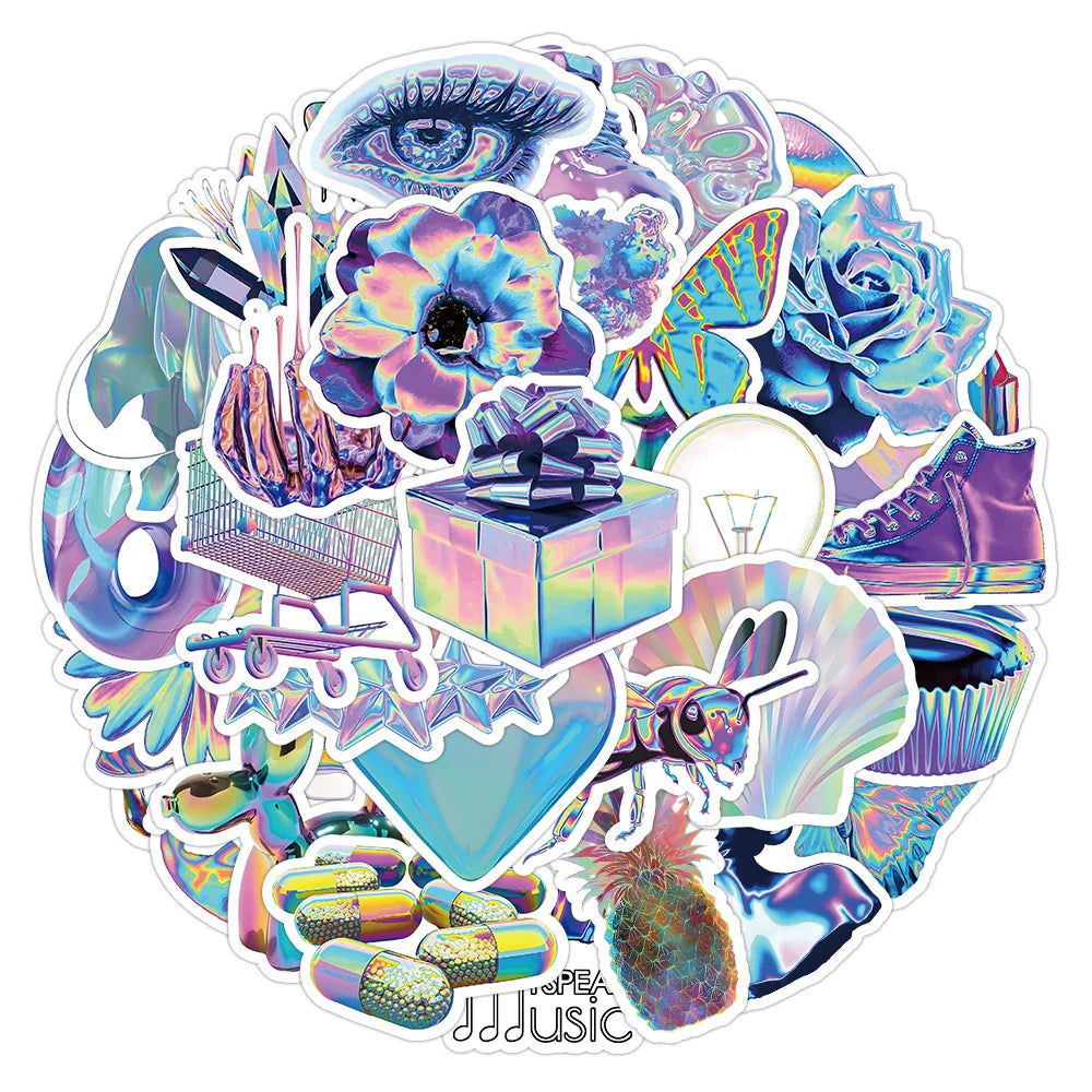 10/30/53pcs Cute VSCO Holographic Laser Cartoon Stickers DIY Motorcycle Laptop Phone Luggage Fridge Decoration Sticker Kids Toys (ONLINE ORDER ONLY)
