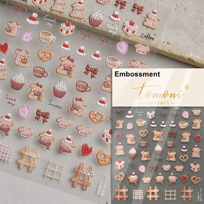 Charming Cherry's Cake Cute Bowknot Pink Blue Bear Flower Bouquet Strawberry Adhesive Nail Art Sticker Rhinestone Manicure Decal (Online Order Only)