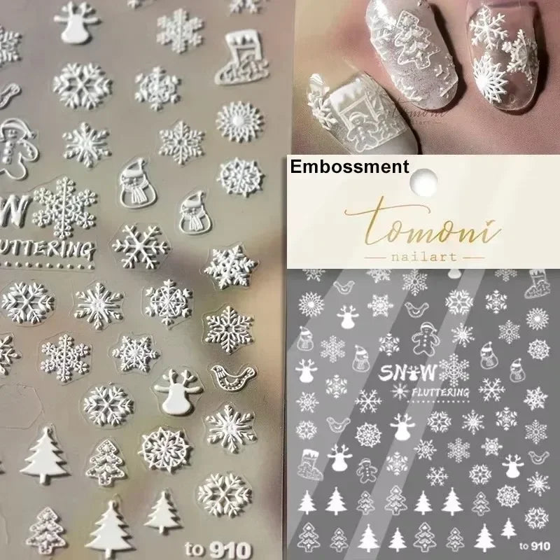 Winter Dreamy Hot Stamping Romantic White Pink Snowflakes Hexagon 3D Self Adhesive Nail Art Stickers Christmas Manicure Decals (ONLINE ORDER ONLY)