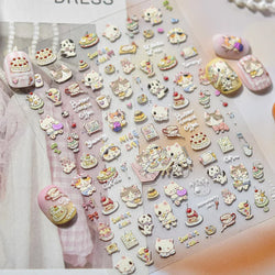 Cute Cat Cherry Sweet Cake Dog Butter Cookie Coffee Strawberry Jam Ice Cream Adhesive Nail Art Decoration Sticker Manicure Decal (Online Order Only)
