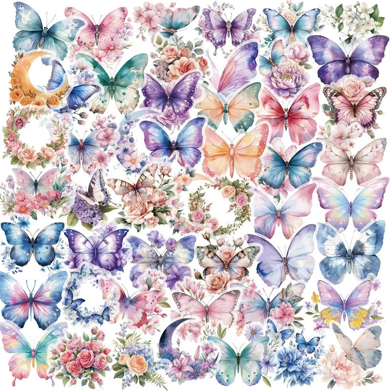 50PCS Kawaii Color Butterfly PET Sticker Aesthetic Decoration Scrapbooking Stationery DIY Hand Accounting Supplies for Kids (ONLINE ORDER ONLY)