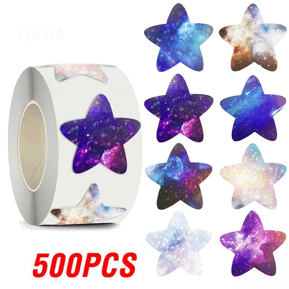 100-500pcs Laser Gold Foil Self-adhesive Star Stickers Reward Chart Decorative Toy Gifts Sticker Labels 1 Inch (ONLINE ORDER ONLY)
