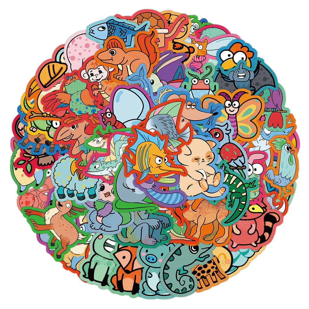10/30/60PCS Cute Strange Animal Cartoon Stickers Kids Toys DIY Skateboard Luggage Phone Bike Laptop Fridge Guitar Decals Gift (ONLINE ORDER ONLY)