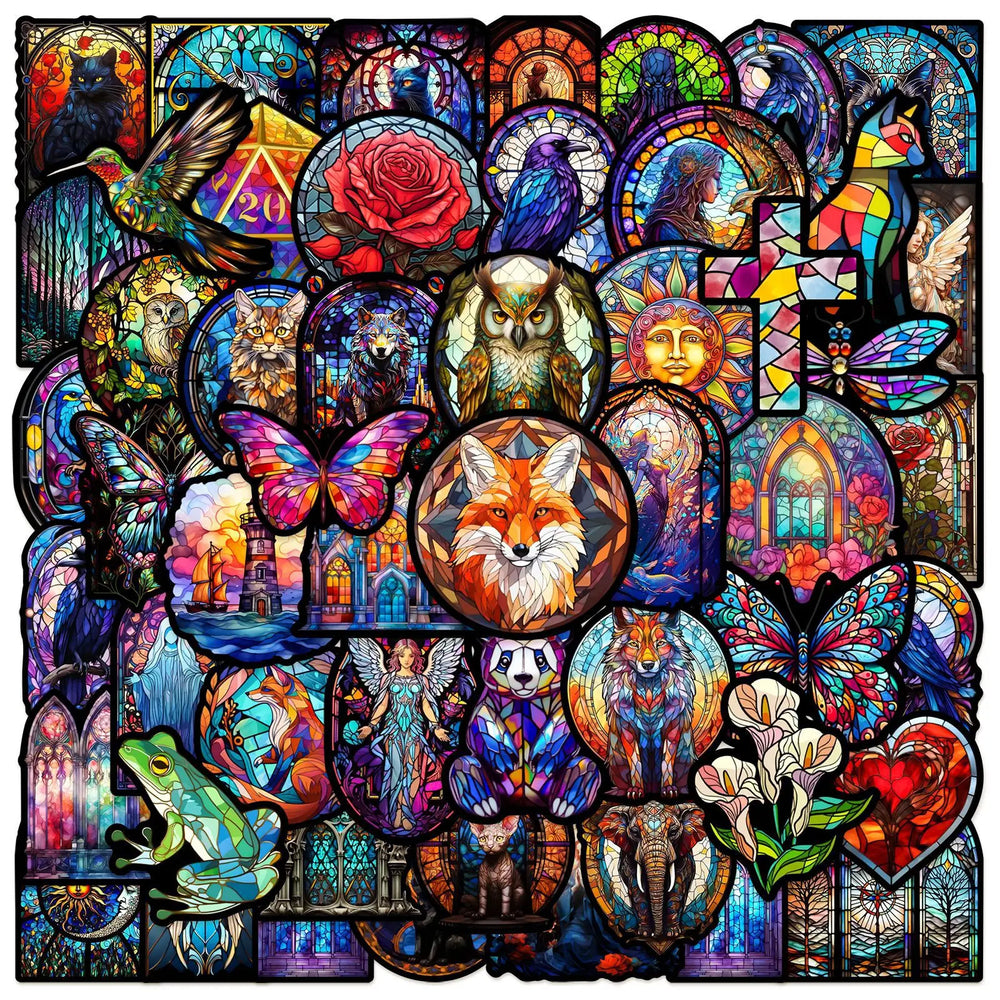 Aesthetic Colorful Glass Art Graffiti Stickers for DIY Suitcase Guitar Phone Laptop Skateboard Helmet (Online Order Only)
