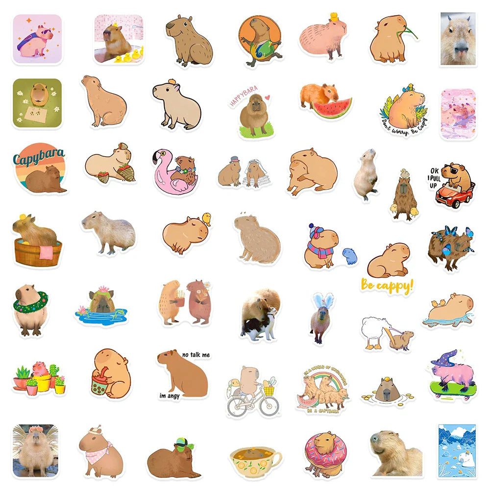 10/30/50pcs Cute Cartoon Capybara Graffiti Stickers Aesthetic Decals Decoration Laptop Notebook Phone Diary Stationery Sticker (ONLINE ORDER ONLY)
