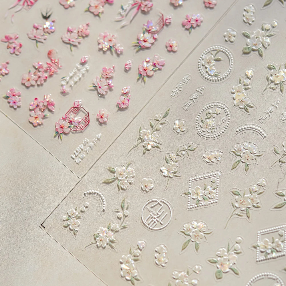 Antique Pear Blossom Peach Blossom Flower Swallow Pattern Adhesive Nail Art Stickers Spring Vibrant and Lively Manicure Decals (ONLINE ORDER ONLY)