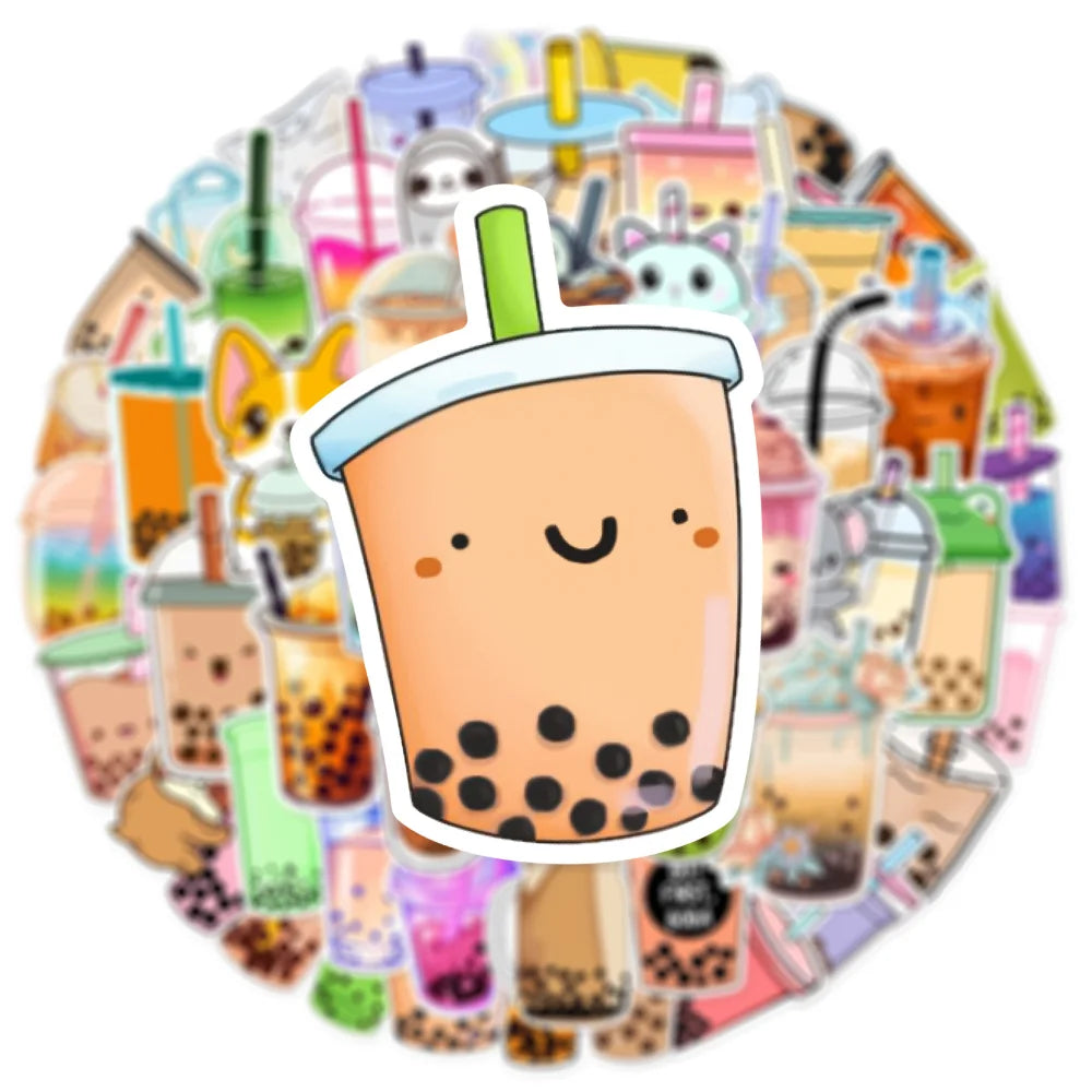 10/50Pcs Pearl Milk Tea Drink Cup Graffiti Stickers for DIY Scrapbook Suitcase Water Bottle Phone Laptop Guitar Kids Toy (ONLINE ORDER ONLY)