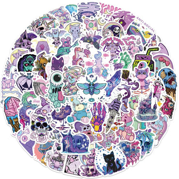 10/30/65PCS Cute Purple Gothic Halloween Skull Cartoon Sticker DIY Laptop Luggage Skateboard Graffiti Decals Fun for Toy Gift (ONLINE ORDER ONLY)