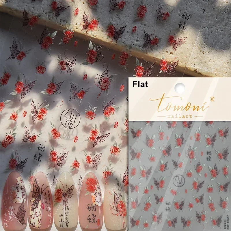 Dreamy Charming Shiny Beautiful Black White Butterfly Flower Love Heart Bowknot 5D Self Adhesive Nail Art Sticker Manicure Decal (ONLINE ORDER ONLY)