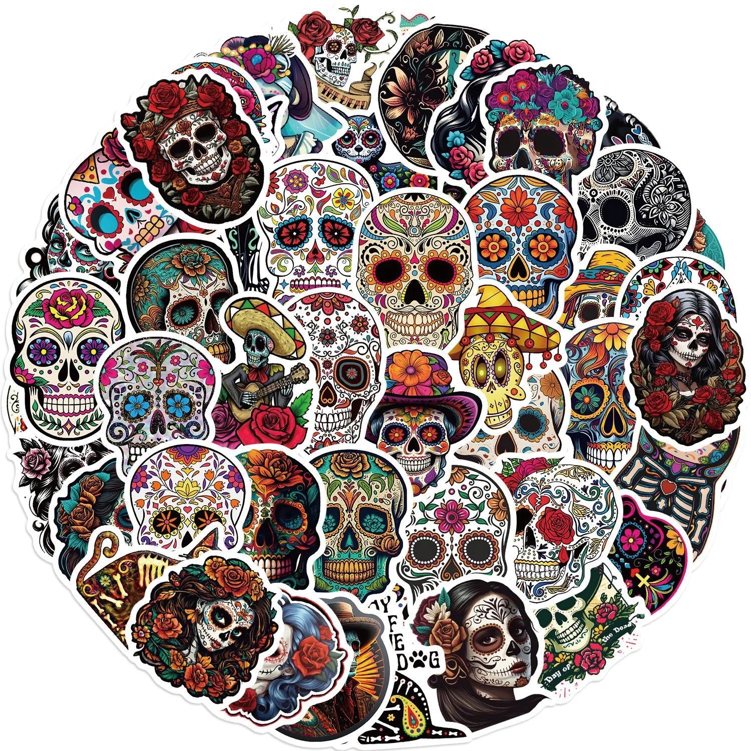 10/50Pcs Mexico Day of the Dead Horror Skull Stickers DIY Skateboard Travel Luggage Scrapbook Phone Laptop Fridge Sticker Toy (ONLINE ORDER ONLY)