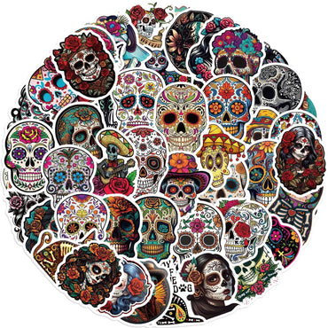 10/50Pcs Mexico Day of the Dead Horror Skull Stickers DIY Skateboard Travel Luggage Scrapbook Phone Laptop Fridge Sticker Toy (ONLINE ORDER ONLY)