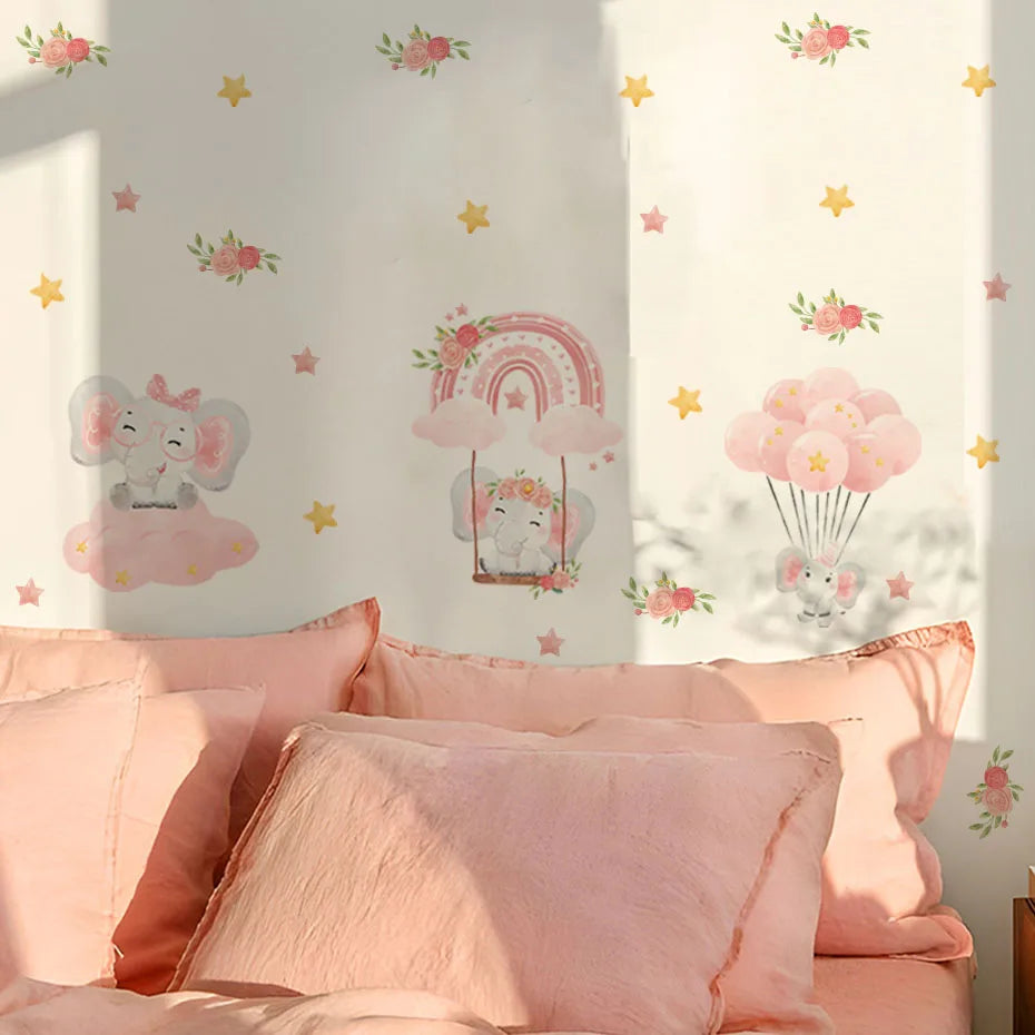 Pink Elephant Balloon Wall Stickers for Nursery or Girls Room (Online Order Only)