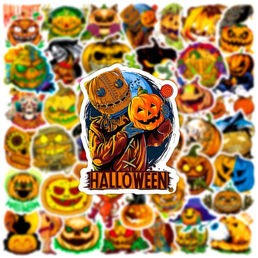10/30/50PCS Cool Horror Halloween Pumpkin Stickers Toys Skateboard Bike Laptop Phone Cute Cartoon Decals Waterproof Toys Gifts (ONLINE ORDER ONLY)