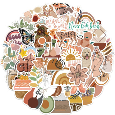 10/25/50pcs/pack Vintage Art Boho Stickers Retro Bohemia Cartoon Vinyl Decals for Phone Case Notebook Scrapbooking Decor (Online Order Only)