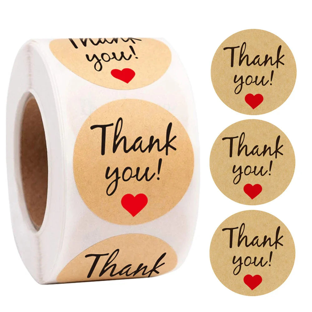 500pcs/roll Round Brown labels Thank You Kraft Stickers 1 inch Wedding Pretty Gift Envelope Sealing Label Stickers Stationery (ONLINE ORDER ONLY)