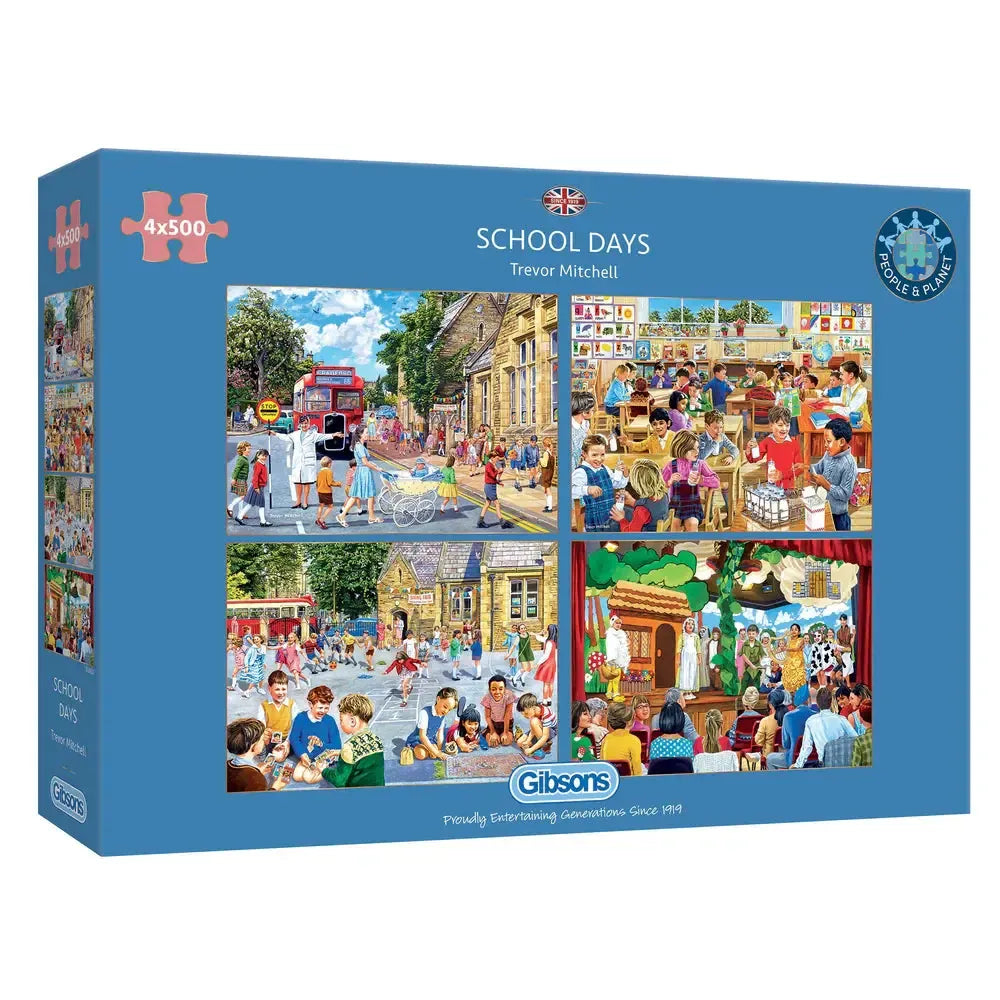 School Days Set of 4 500 Piece Jigsaw Puzzles Gibsons (ONLINE ORDER ONLY)
