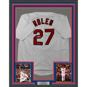 Framed Facsimile Autographed Scott Rolen 35x39 St. Louis White Reprint Laser Auto Baseball Jersey (ONLINE ORDER ONLY)
