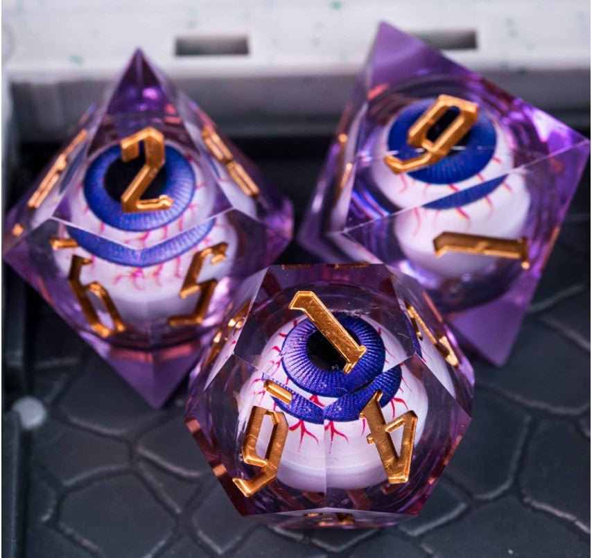 7 Piece Handcrafted Sharp Edged Dice Set With Liquid Core Eyeball (Online Order Only)