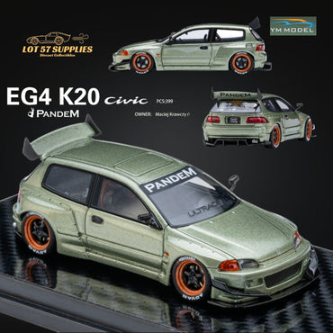 (Pre-Order) YM Model Honda Civic Pandem EG4 K20 Modified Bronze Green 1:64 Limited to 399 PCS (ONLINE ORDER ONLY)