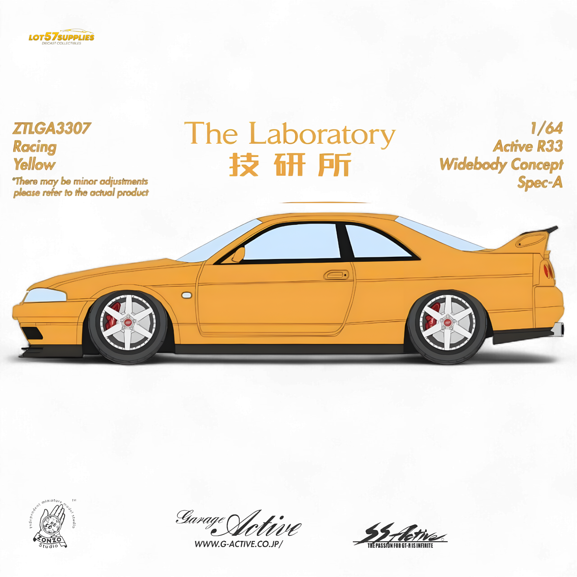 (Pre-Order) The Laboratory x ZONZO Nissan R33 Widebody Concept Spec-A - Racing Yellow 1/64 (ONLINE ORDER ONLY)