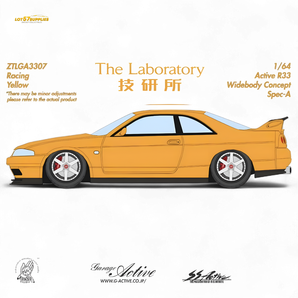 (Pre-Order) The Laboratory x ZONZO Nissan R33 Widebody Concept Spec-A - Racing Yellow 1/64 (ONLINE ORDER ONLY)