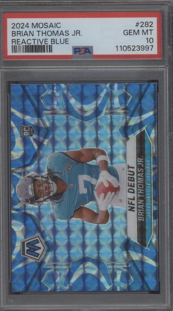 Graded 2024 Panini Mosaic Brian Thomas Jr #282 Reactive Blue Rookie RC Football Card PSA 10 Gem Mint (ONLINE ORDER ONLY)