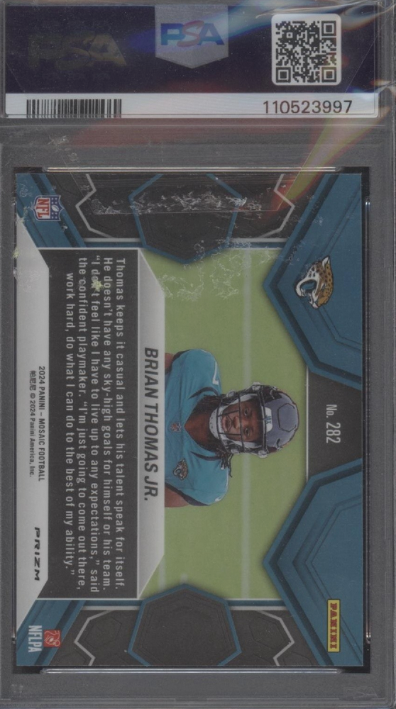 Graded 2024 Panini Mosaic Brian Thomas Jr #282 Reactive Blue Rookie RC Football Card PSA 10 Gem Mint (ONLINE ORDER ONLY)